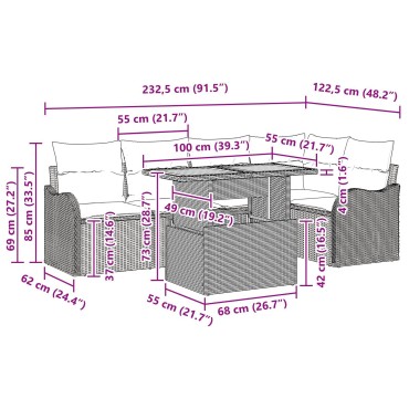 vidaXL 6 Τεμαχίων Καναπέ Κήπου με Μαξιλάρια Μπεζ Πολυ Ρατάν Ακακία