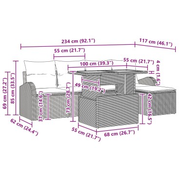 vidaXL Σετ Τραπεζαρίας Κήπου 6 τεμαχίων με μαξιλάρια Μπεζ Πολυρατάν Ακακία