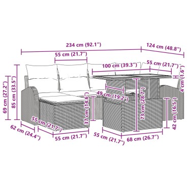 vidaXL Σετ 7 Τεμαχίων Τραπεζαρίας Κήπου με Μαξιλάρια Μαύρο Πολυεστέρα Ακακία