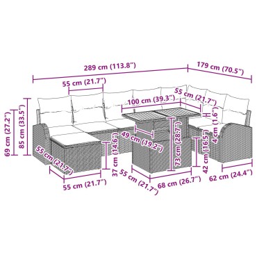 vidaXL Σετ τραπεζαρίας κήπου 9 τμχ με μαξιλάρια Μπεζ Πολυρτάν Ακακίας
