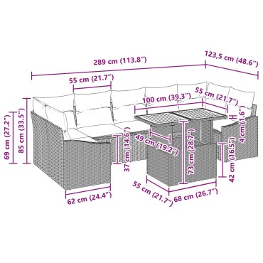 vidaXL Σετ Εξωτερικής Τραπεζαρίας 8 Τεμαχίων με Μαξιλάρια Γκρι Πολυ Ρατάν Ακακίας