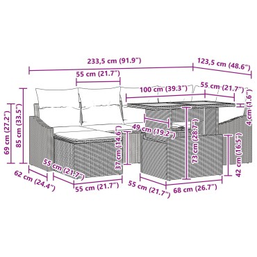 vidaXL Σετ Εξωτερικής Τραπεζαρίας 7 Τεμαχίων με Μαξιλάρια Μαύρο Πολυ-Ρατάν Ακακίας