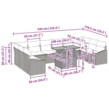 vidaXL Σετ Εξωτερικής Τραπεζαρίας 11 Τεμαχίων με Μαξιλάρια Μαύρο Poly Rattan Ακακία