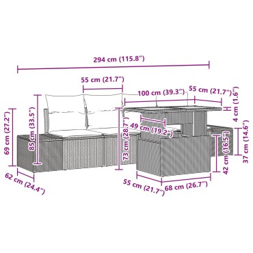 vidaXL 5 τμχ. Σετ εξωτερικού τραπεζαρία με μαξιλάρια Γκρι Συνθετικό ρατάν Ακακία