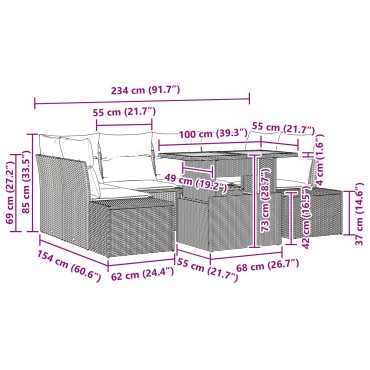 vidaXL Σετ Εξωτερικής Τραπεζαρίας 7 Τεμαχίων με Μαξιλάρια Μπεζ Πολυ Ρατάν Ακακία