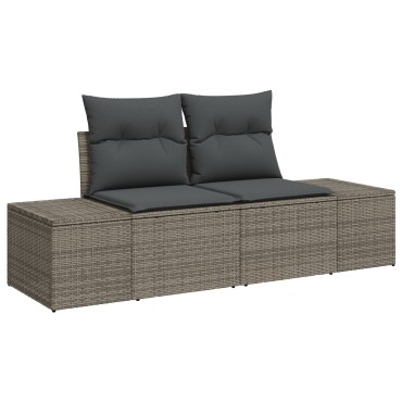 vidaXL Set Φαγητού Κήπου 8 Τεμαχίων με Μαξιλάρια Γκρι Πολυ Ράτανα Ακακία