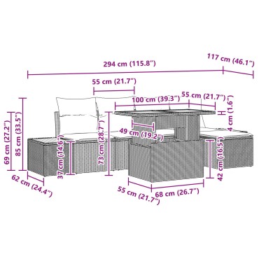 vidaXL Σετ Κήπου 6 Τεμαχίων με Μαξιλάρια Μαύρο Πολυ Ρατάν Ακακίας