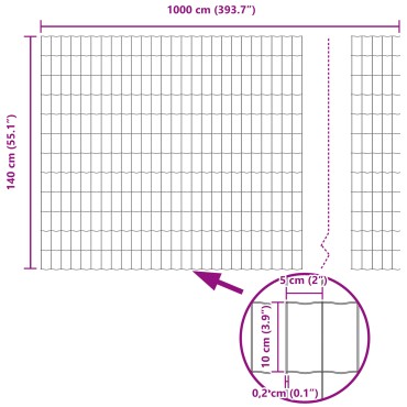vidaXL Ευρωπαϊκή Στήριξη Φράχτη 10x1,4 μ PVC-Επικαλυμμένο Ατσάλι