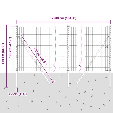 vidaXL Ευρωπαϊκός Φράχτης με 13 Στήλες 1.2x25μ Γαλβανισμένος Ατσάλι Πράσινος