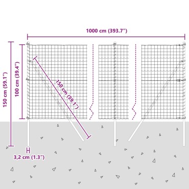 vidaXL Euro Fence με 7 Πόστα 1x10 μ Γαλβανισμένο Σίδερο Γκρι