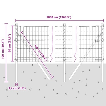 vidaXL Euro Fence με 13 Πόλους 0.6x50 μ Γαλβανισμένος Χάλυβας Γκρι
