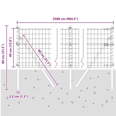 vidaXL Ευρωπαϊκή περίφραξη με 13 Πάσσαλους 0.4x25 μ Γαλβανισμένος χάλυβας