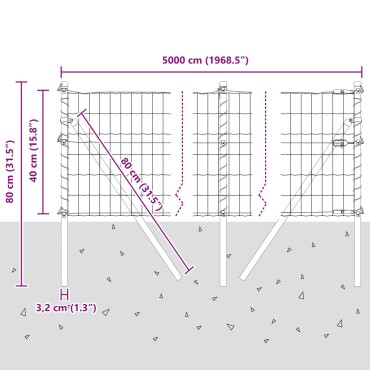 vidaXL Euro Fence με 13 Στηρίγματα 0.4x50 μ Γαλβανισμένο Ατσάλι