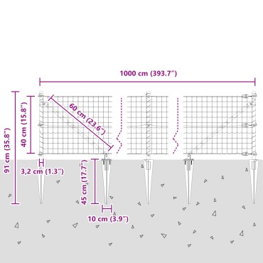 vidaXL Euro Fence με 7 σφήνες 0.4x10 μ Γαλβανισμένο Ατσάλι Γκρίζος