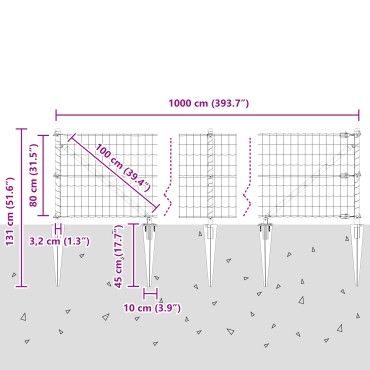 vidaXL Euro Fence με 7 Ήλους Στήριξης 0.8x10 μ Γαλβανισμένο Μέταλλο Γκρι