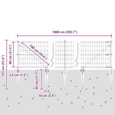 vidaXL Ευρωπαϊκός Φράχτης με 7 Σπικ Πόστ 0.8x10 m Γαλβανισμένος Χάλυβας Γκρι