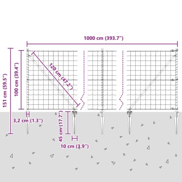 vidaXL Ευρωπαϊκός φράχτης Σετ 2 Γκρίζος Μέταλλο 10x1 μ Ανθεκτικός
