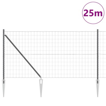 vidaXL Ευρωπαϊκός φράκτης με 13 βίδες στήριξης 1.2x25 μ Γαλβανισμένος χάλυβας Γκρι