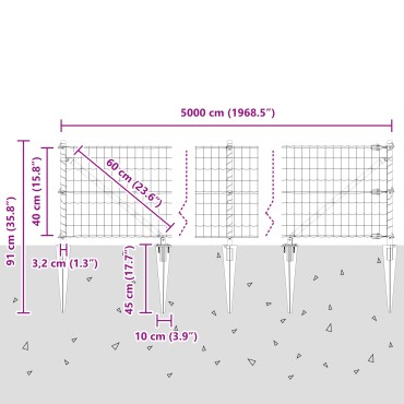 vidaXL Ευρωπαϊκή Περίφραξη με 13 αγκύλες 0.4x50 μ Γαλβανισμένος χάλυβας Γκρι