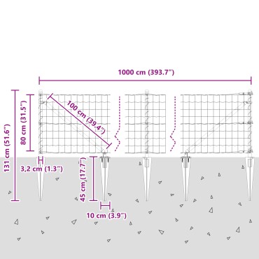 vidaXL Euro Fence με 7 Στερέωση Στερεώματος 0.8x10 μ Γαλβανισμένο Μέταλλο Γκρι