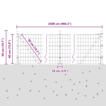 vidaXL Φράκτης Ευρώπης με 13 φλαντζωτές κολώνες 0.4x25 μ γαλβανισμένος χάλυβας