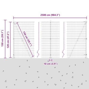 vidaXL Euro Fence με 13 φλαντζωτές κολόνες 1.2x25 μ Γαλβανισμένο ατσάλι
