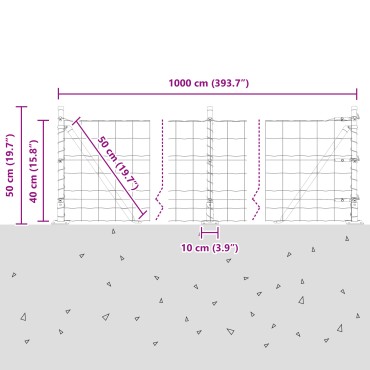 vidaXL Euro Fence με 7 Φλαντζωτές Στήλες 0.4x10 μ Γαλβανισμένο Ατσάλι.
