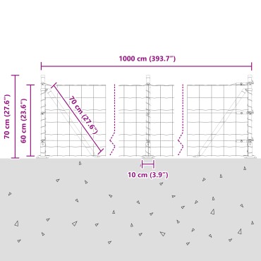vidaXL Ευρωπαϊκός Φράκτης με Σκυρόδετη Βάση 10x0,6 μ Γκρι Δίχτυ