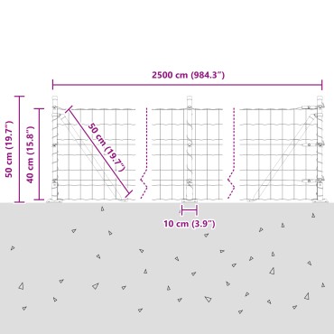 vidaXL Ευρωπαϊκός Φράκτης με Σκυρόδετη Βάση 25x0,4 m Γκρι Δίχτυ