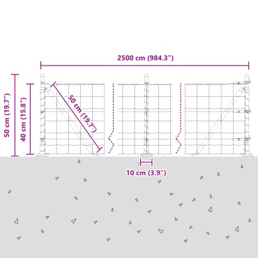 vidaXL Ευρωπαϊκή περίφραξη με 13 πρόσθετους στύλους 0.4x25 μ γαλβανισμένο ατσάλι