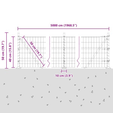 vidaXL Ευρωπαϊκή Περιφράξη με 13 Στυλοβάτες 0.4x50 μ Γαλβανισμένο Χάλυβα
