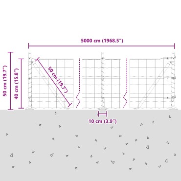 vidaXL Ευρωπαϊκή περίφραξη με 13 φλαντζωτές κολόνες 0.4x50 μ Γαλβανισμένος χάλυβας