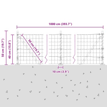 vidaXL Ευρωπαϊκό Φράγμα με 7 Εξογκωμένα Πόστα 0.4x10 μ Γαλβανισμένος Χάλυβας