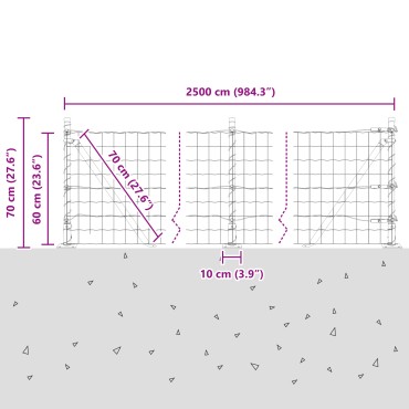 vidaXL Φράκτης Euro vitaXL με 13 Στηρίγματα 0.6x25 m Γαλβανισμένος Χάλυβας