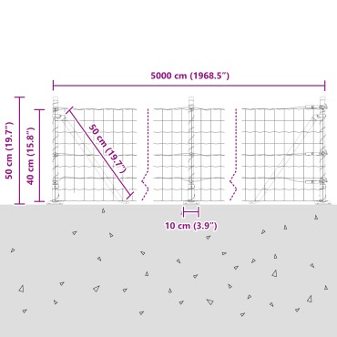 vidaXL Euro Fence με 13 Φλαντζωτές Στηλές 0.4x50 m Γαλβανισμένος Χάλυβας