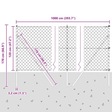 vidaXL Περίφραξη από αλυσίδα με 7 Πόλους 1.2x10 μ Γαλβανισμένο Ατσάλι Πράσινο