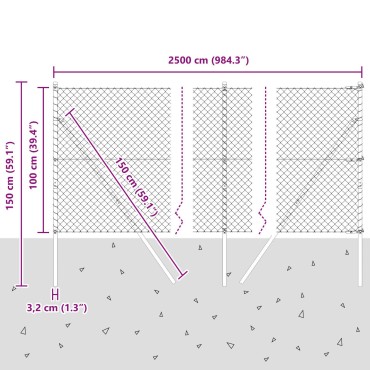 vidaXL Περίφραξη αλυσίδας με 13 σταυρούς 1x25 μ Γαλβανισμένο Ατσάλι Γκρι