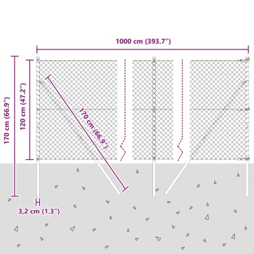 vidaXL Περίφραξη από Αλυσίδα με 7 Στήριγματα 1.2x10 μ Γαλβανισμένο Χάλυβα