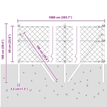 vidaXL Φράκτης από αλυσίδα για σταθερή βάση 10x0,6 μ Ασημί Δίχτυ