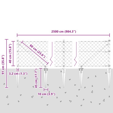 vidaXL Περίφραξη αλυσίδας με 13 στήλες αναμονής 0.4x25 m γαλβανισμένο χάλυβα