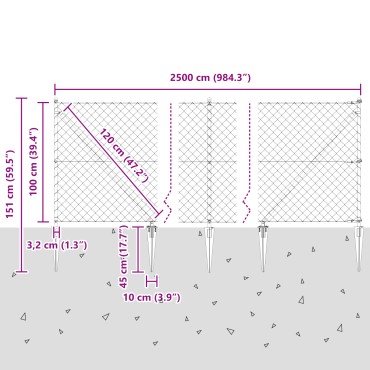 vidaXL Περίφραξη με Σπίθες 25x1 m PVC-Επικαλυμμένο Ατσάλι Γκρι Δίχτυ