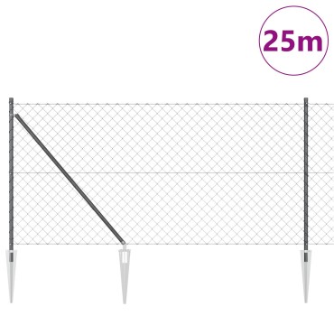 vidaXL Περίφραξη με Σπίθες 25x1 m PVC-Επικαλυμμένο Ατσάλι Γκρι Δίχτυ