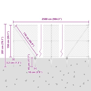 vidaXL Perifráxi Σετ 2 Γκρι Μέταλλο 25x1.5 μ Σκληρό
