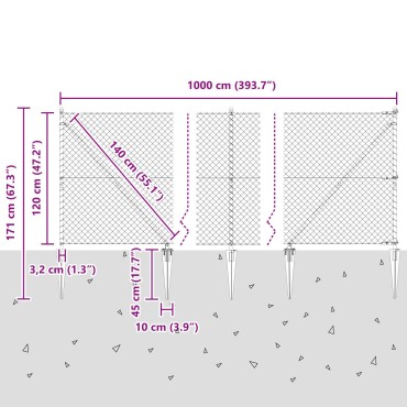 vidaXL Περίφραξη αλυσίδας με 7 αιχμές 1.2x10 μ Γαλβανισμένος χάλυβας