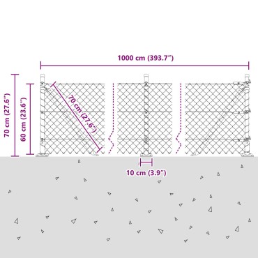vidaXL Περίφραξη από αλυσίδα με 7 στήλες 0.6x10 μ γαλβανισμένος χάλυβας