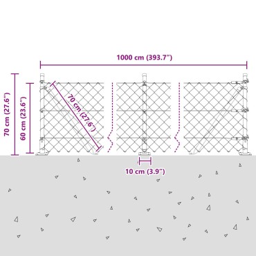 vidaXL Φράχτης αλυσίδας με 7 φλαντζωτές θέσεις 0.6x10 m από γαλβανισμένο χάλυβα