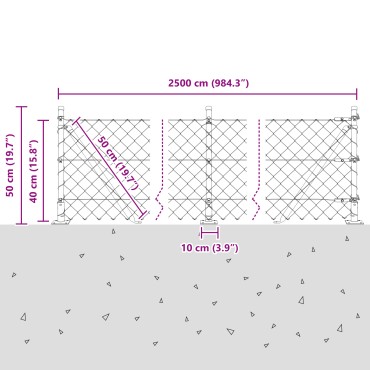 vidaXL Περίφραξη Αλυσίδας με 13 Στηλώσεις 0.4x25 μ Ψευδάργυρος