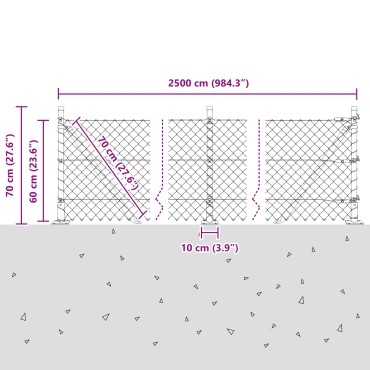 vidaXL Φράχτης Αλυσίδας με 13 Φλαντζωτές Στήλες 0.6x25 μ Γαλβανισμένο Ατσάλι