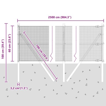 vidaXL Φράχτης με 13 στύλους Πράσινος 0.6x25 μ ατσάλι