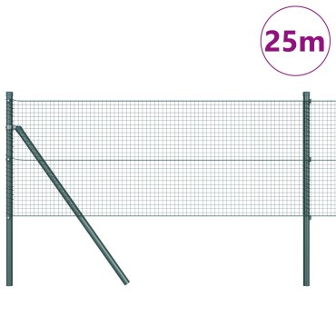 vidaXL Φράχτης Welded Wire με 13 Πόρους Πράσινος 0.8x25 μ Μέταλλο